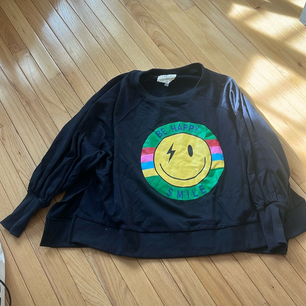 Fantastic fawn navy be happy smile sweatshirt lightweight medium oversized